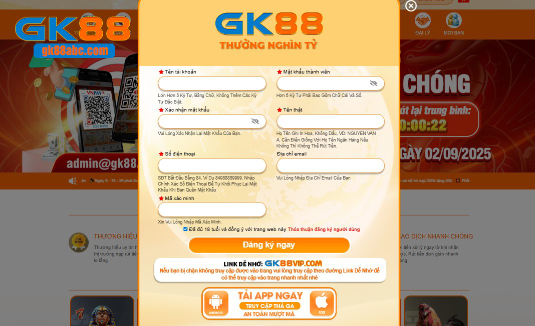 Đăng ký GK88 ngay hôm nay